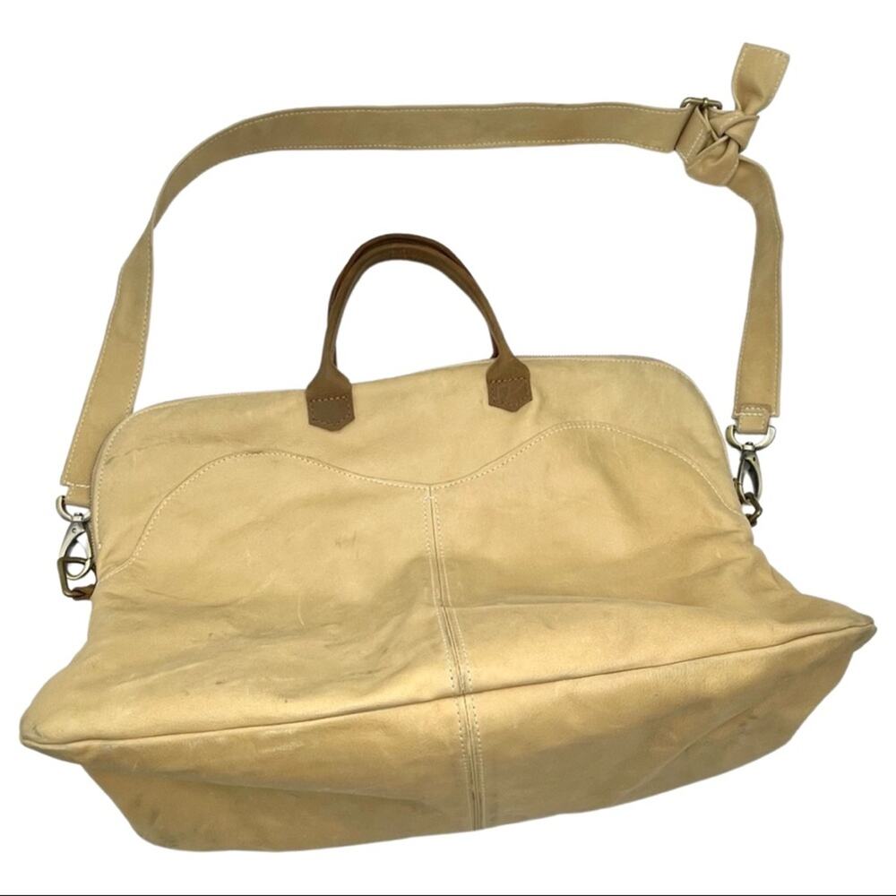 C.A.S. Handmade Genuine Leather Fold Over Tote Handbag tan-sand tones
